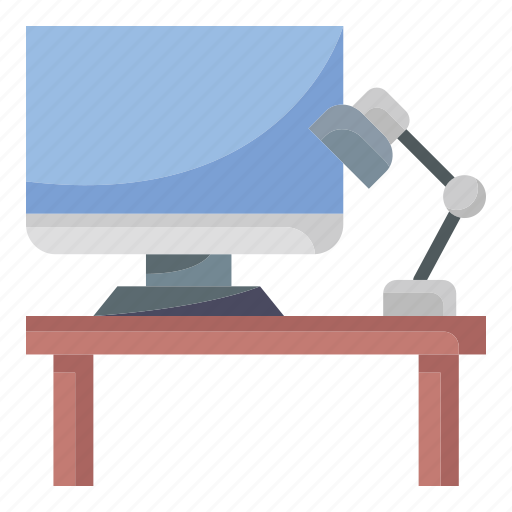 Workspace, education, learning, computer, desk lamp, furniture and hosehold icon - Download on Iconfinder