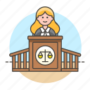 judge, courthouse, courtroom, female, legal, case, magistrate, trial, podium