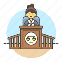 legal, magistrate, podium, courtroom, female, courthouse, case, judge, trial