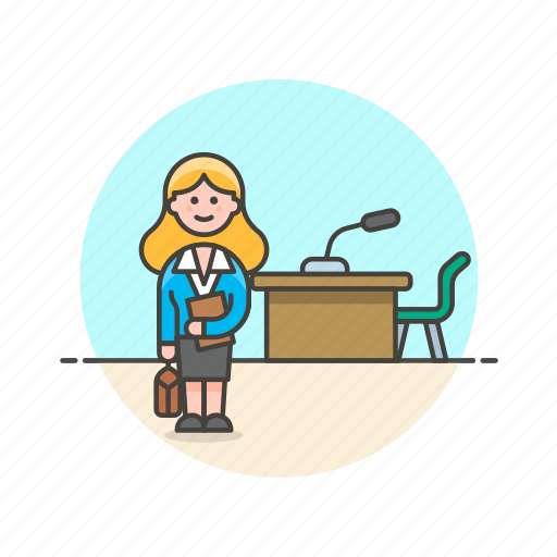 Lawyer, legal, court, law, woman, attorney, desk icon - Download on Iconfinder