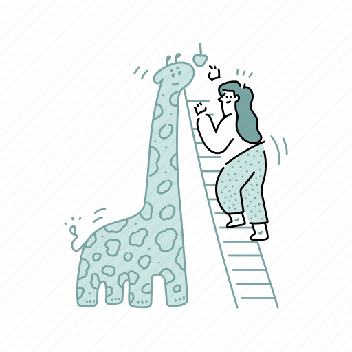 Animals, woman, height, giraffe, animal, wildlife, ladder illustration - Download on Iconfinder