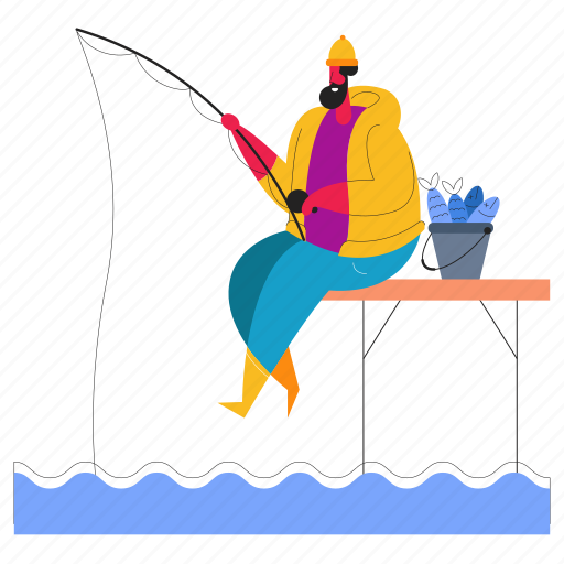 Hobby, fishing, man, dock, fish, pole illustration - Download on Iconfinder