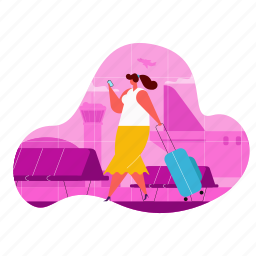 travel, woman, at, airport, luggage, baggage 
