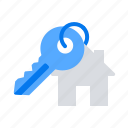 house, key, label
