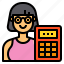 accountant, avatar, business, calculator, woman 