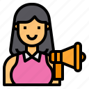 avatar, marketing, megaphone, promotion, woman 