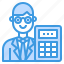 accountant, avatar, business, calculator, man 