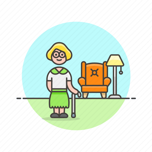 Cane, lifestyle, elder, relax, rest, woman, home icon - Download on Iconfinder