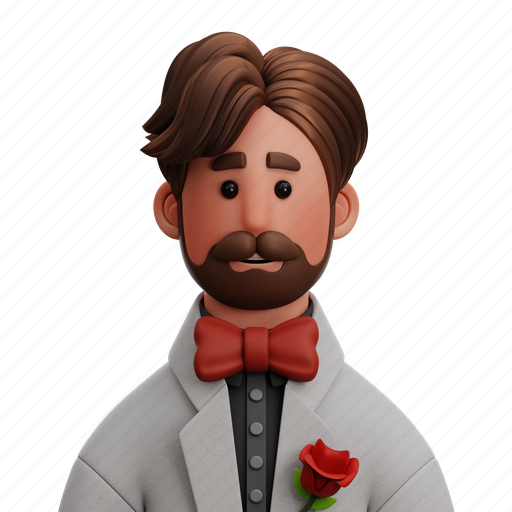 Handsome, groom, wedding, couple, man, flower, ring 3D illustration - Download on Iconfinder