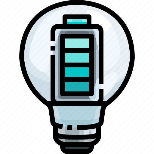 Battery, bulb, electricity, energy, full, illumination, light icon - Download on Iconfinder