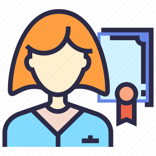 Certificate, doctor, employee, girl, worker icon - Download on Iconfinder