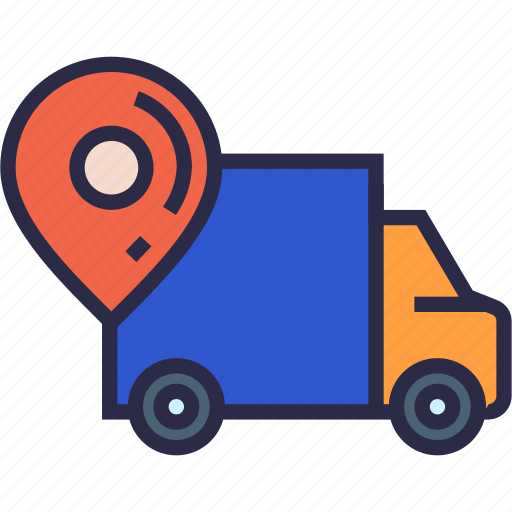 Direct delivery, logistics, map marker, shipping truck, transport, truck icon - Download on Iconfinder