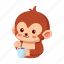 monkey, sticker, emoji, emoticon, drink 