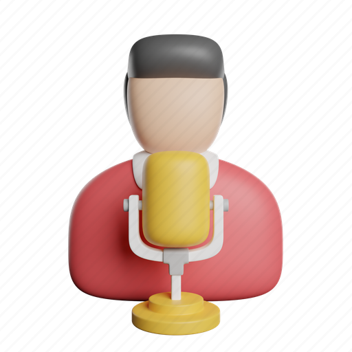 Broadcaster, front, podcast, conversation, talk 3D illustration - Download on Iconfinder