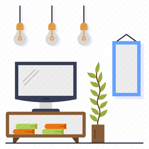 Lcd, picture frame, television, books container, hanging lamp, plant vase, lounge icon - Download on Iconfinder