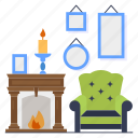 chimney, flue, couch, household, picture frame, furniture, sofa