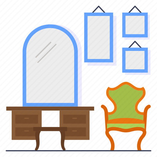 Vanity, picture frame, chair, armchair, dressing table, table, interior icon - Download on Iconfinder