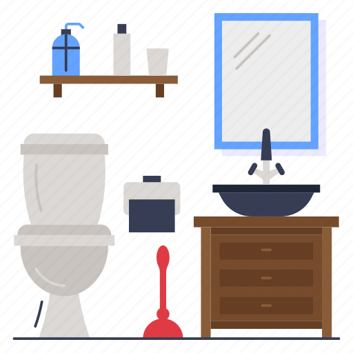 Commode seat, basin, bath mirror, tissue paper, soap, bathroom, washroom icon - Download on Iconfinder