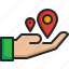 share, hand, placehoder, pin, location, map 