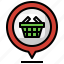 basket, shopping, pin, maps, location 