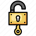 open, padlock, unblocked, unprotected, security, key