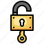 open, padlock, unblocked, unprotected, security, key 