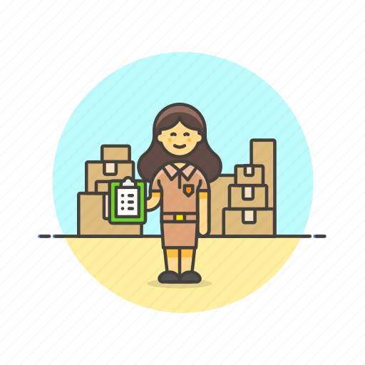 Logistic, package, delivery, inventory, storage, warehouse, woman icon - Download on Iconfinder