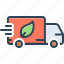 green logistics, delivery, shipment, logistics, truck, transport, ecology, eco friendly, natural, leaf 
