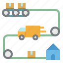deliver, map, process, transportation, truck 