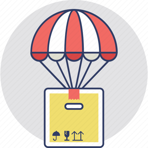 Air balloon delivery box, delivery concept, flying, hot balloon delivery, logistic delivery, wooden box balloon icon - Download on Iconfinder