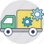 delivery settings, shipping, shipping services, truck with cog, vehicle settings 