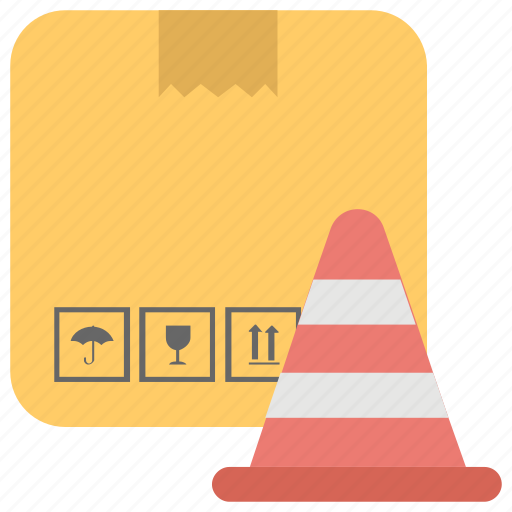 Delivery package with traffic cone, delivery protection, logistic security, secured box, secured sending icon - Download on Iconfinder
