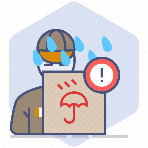Caution, courier, delivery, logistics, packet, rain, warning icon - Download on Iconfinder