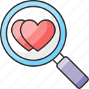 analysis, finding love, loupe, magnifier, marriage broker, matchmaker, search