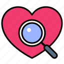 love, heart, valentine, dating, affection, search, find, magnifying glass