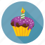 birthday cupcake, candle cupcake, cupcake, dessert, muffin 