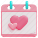 calendar, time, and, date, romance, valentines, day, heart, love, 3d 