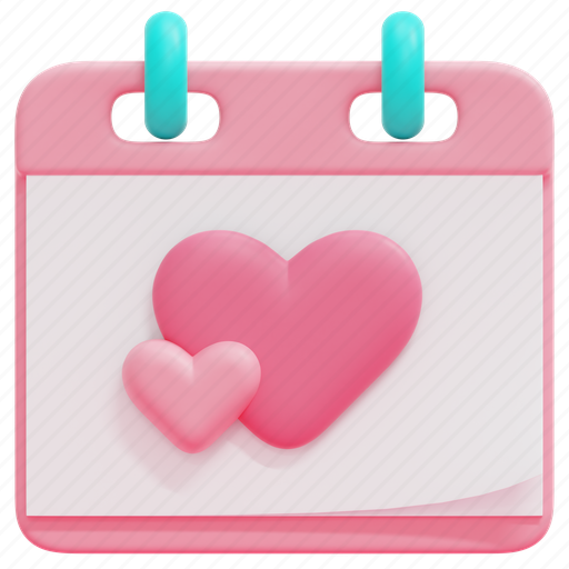 Calendar, time, and, date, romance, valentines, day 3D illustration - Download on Iconfinder