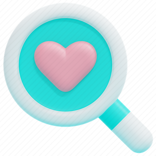 Search, searching, finding, magnifying, glass, heart, love 3D illustration - Download on Iconfinder