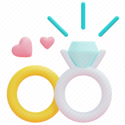 Wedding, ring, romance, diamond, engagement, rings, love 3D illustration - Download on Iconfinder