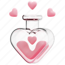 love, potion, romantic, flask, chemical, heart, 3d