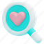 search, searching, finding, magnifying, glass, heart, romance, love, 3d 