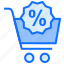 percentage, cart, shopping, sale 