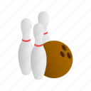 ball, bowling, game, isometric, pin, style, three