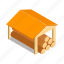 agriculture, building, firewood, isometric, log, shed, wood 