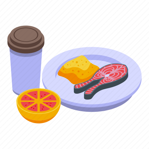 Lunch, fish, coffee, isometric icon - Download on Iconfinder