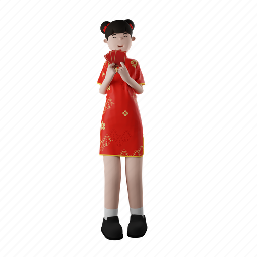 Envelope, red envelope, money, angpao, girl, chinese new year, spring festival 3D illustration - Download on Iconfinder
