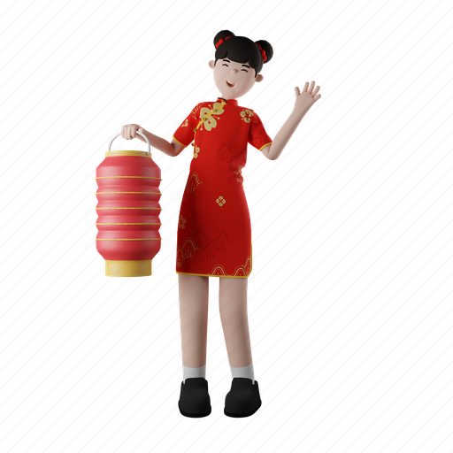 Lentern, lamp, playing, light, girl, chinese new year, spring festival 3D illustration - Download on Iconfinder