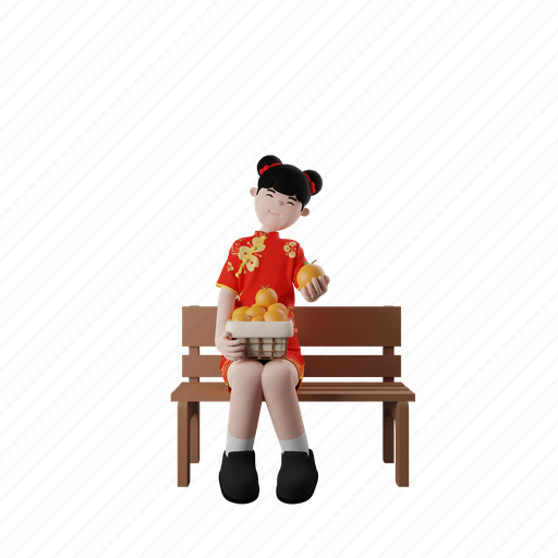 Orange, kumquat, mandarin, girl, sit, chinese new year, spring festival 3D illustration - Download on Iconfinder