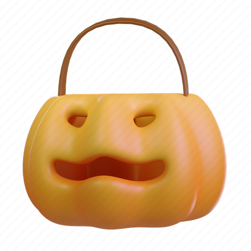 Pumpkin, basket, halloween, trick or treat, shopping, bag 3D illustration - Download on Iconfinder